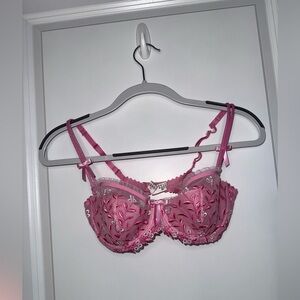 Marie Jo Elegant Pink Lace Half Cup Balconette Bra 34 C - NWOT
